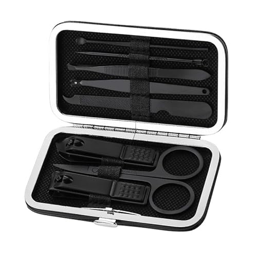 8-teiliges Nagelknipser-Set, vielseitig einsetzbar, tragbar, Edelstahl, Ohrlöffel, Augenbrauen-Pinzetten-Knipser, Pediküre, Nagelschere (Color : Black MJ15345301)