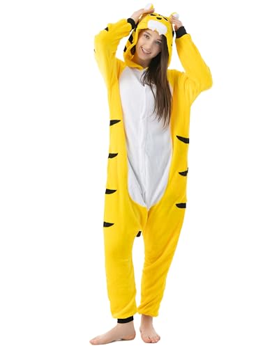 Katara 1744 - Tiger Kostüm-Anzug Onesie/Jumpsuit Einteiler Body für Erwachsene Damen Herren als Pyjama oder Schlafanzug Unisex - viele verschiedene Tiere