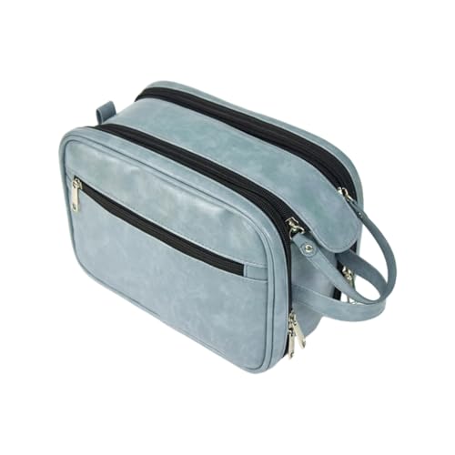 Make-up-Organizer-Tasche, Kosmetiktasche, große Kapazität, Kulturbeutel, Make-up-Tasche für Mädchen, Frauen, Reise-Kosmetiktasche, PU-Handtasche, hellblau