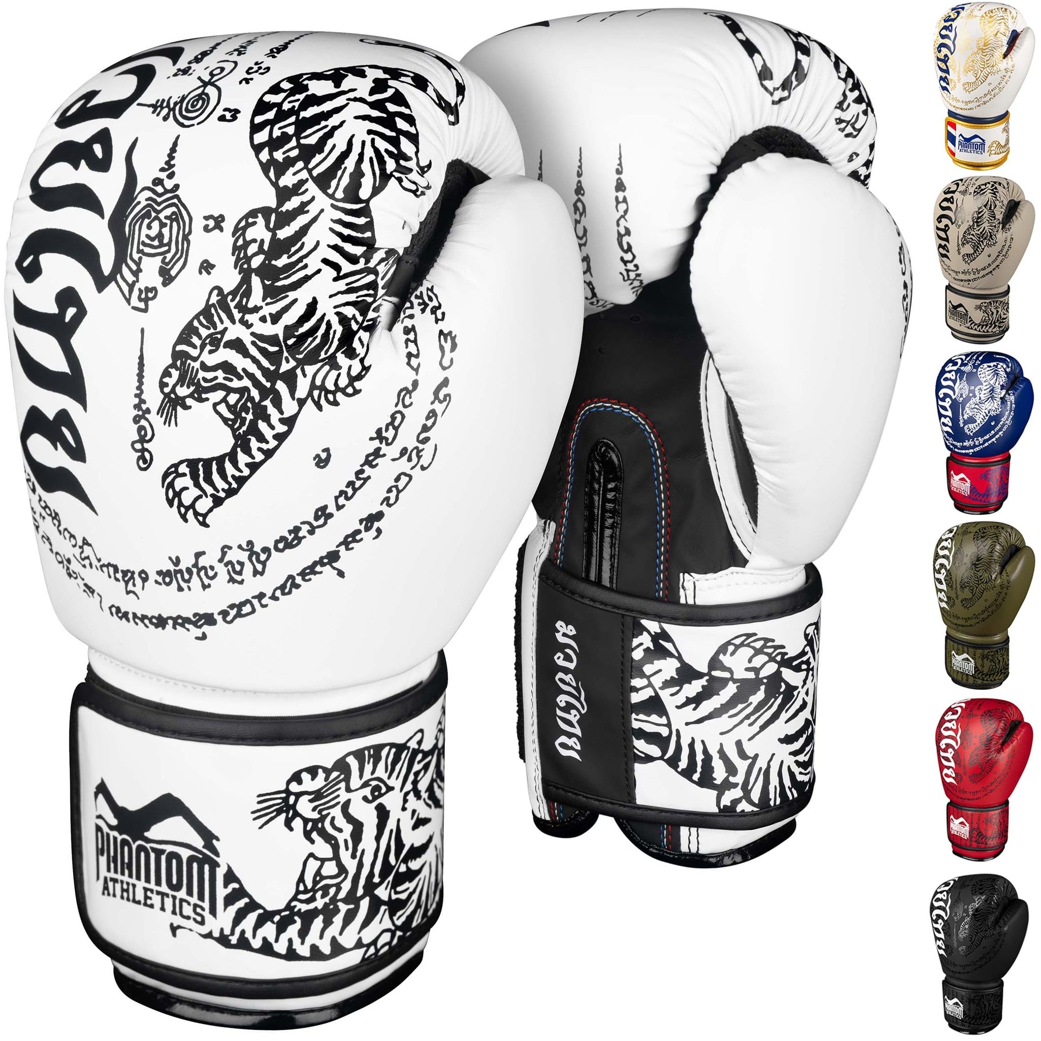 Phantom Athletics Boxhandschuhe Männer - Muay Thai | MMA und Kickbox | 10-16oz Boxing Gloves für Kampfsport | Box Handschuhe Herren, Damen und Kinder (Muay Thai - Weiß, 16 Oz)