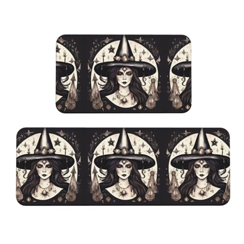 YQxwJL Magic Witch Witchcraft Bohemian Print Küchenteppich, rutschfeste Küchenmatte, 2er-Set, bequeme Stehmatten für Küche, Büro