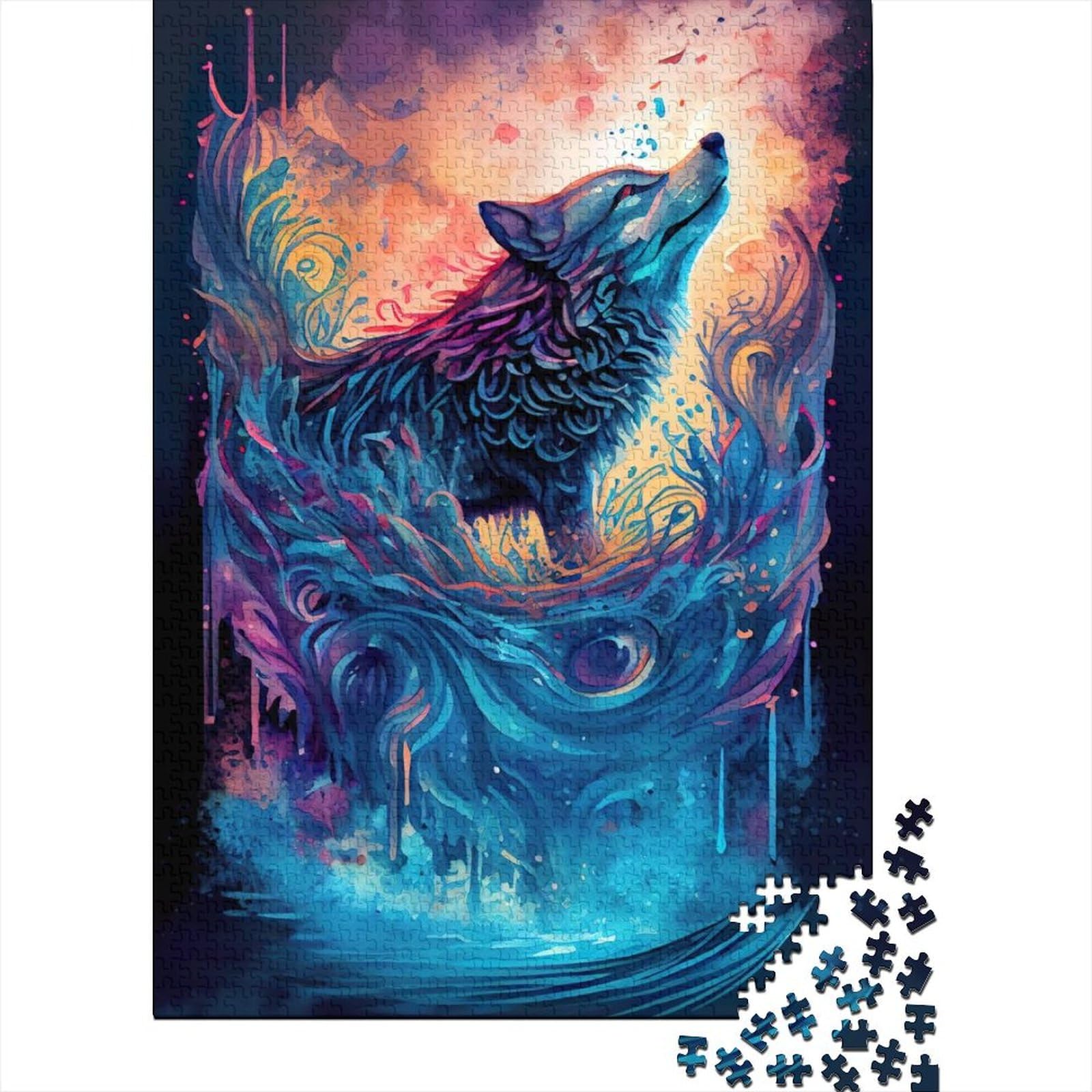 Magischer Wolf, Holzpuzzle für Erwachsene und Jugendliche von Art Jigsaw Puzzles für Erwachsene, 1000 Teile, Holzpuzzle für Erwachsene und Jugendliche, 75x50cm