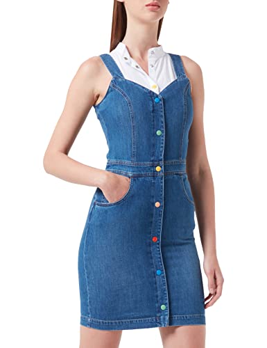 Love Moschino Damen Jurk Denim met veelkleurige drukknopen Kleid, Medium Blue Demin, 40 EU