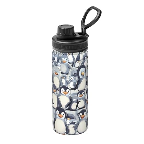 YQxwJL Wasserflasche mit niedlichem Pinguin-Skizzenaufdruck, 530 ml, Edelstahl-Flasche, Sport-Trinkflasche für Männer und Frauen