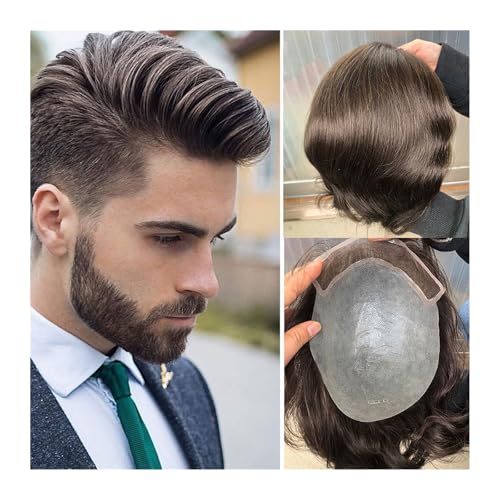 Männer Toupet System for Herren-Toupet, natürlicher Haaransatz, Toupet, französische Spitze mit Pu-Perücken aus menschlichem Haar, dünne Haut, Haarteile, Ersatzsysteme Perücken Toupet Haar(#1B20 Color