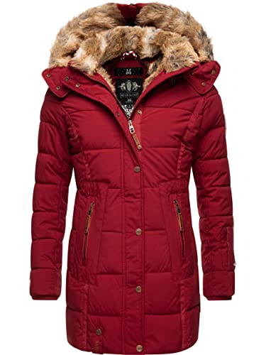 MARIKOO Damen Warmer Winter Steppmantel mit Kapuze Lieblings Jacke Blood Red Gr. M