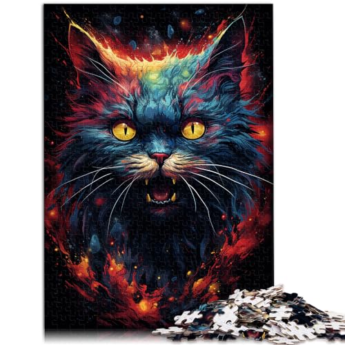 Puzzles Bunte psychedelische Katzen von Demonic Cosmic Cats Puzzles für Erwachsene mit 1000 Teilen, Holzpuzzle, Heimdekoration, Puzzles 1000 Teile (50 x 75 cm)