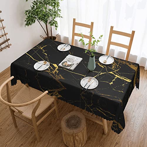 DMORJ Schwarz und Gold Hintergrund, waschbar, quadratische Spitzen-Tischdecke: 137,2 x 182,9 cm, perfekt für Buffet-Tische, Partys, Festtagsessen usw