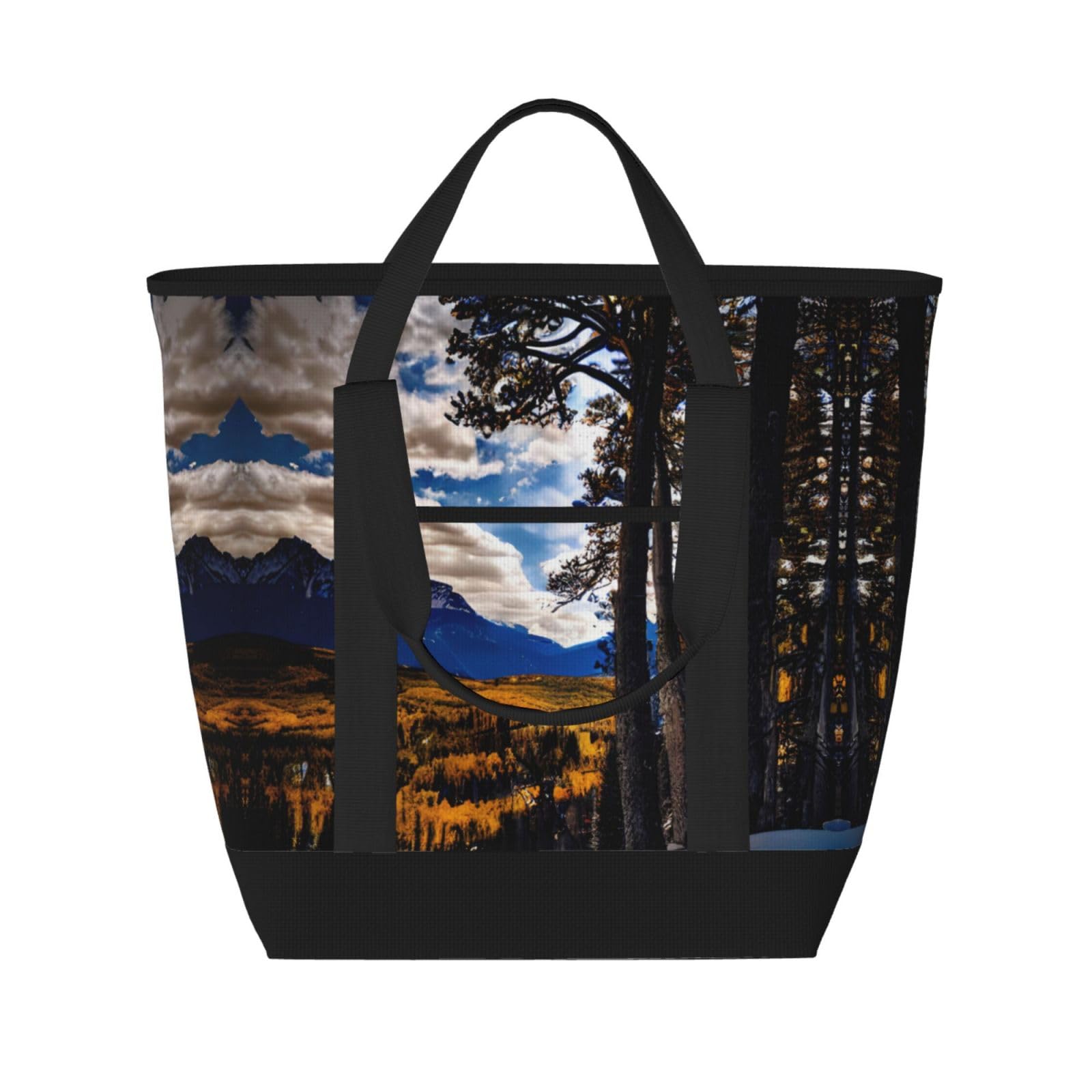 YQxwJL Isolierte Kühltasche mit Rocky Mountain Range-Aufdruck, großes Fassungsvermögen, Einkaufstasche, Reisen, Strand, wiederverwendbare Einkaufstasche für Erwachsene, Schwarz, Einheitsgröße