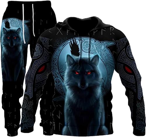 RIAAJ Herren 3D Wolf Jogginganzug Männer Hoodie Sets Männer Hoodies+Sweatpant Anzug Herren Pullover Sweatshirts und Hose (wolf9,XL)