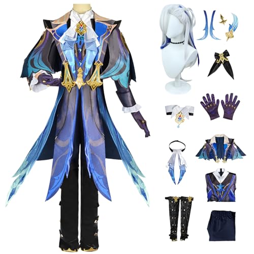 JGZGCG Genshin Impact Neuvillette Cosplay Kostüm Komplettes Set mit Perücke Genshin Neuvillette Cosplay Verkleidung Neuvillette Cosplay Uniform Halloween Karneval Party Bühnenauftritt Kostüm