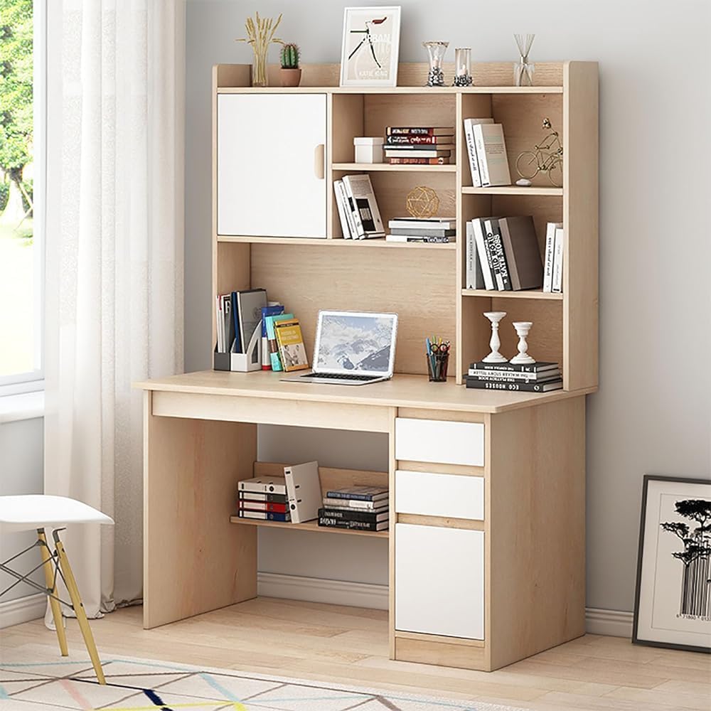 Moderner Home-Office-Schreibtisch mit Ablagefach, Schreibtisch-Arbeitsplatz mit Schrank und Bücherregal, Computer-Laptop-Schreibtisch mit Regal,B,100x45x163cm(39x18x64)