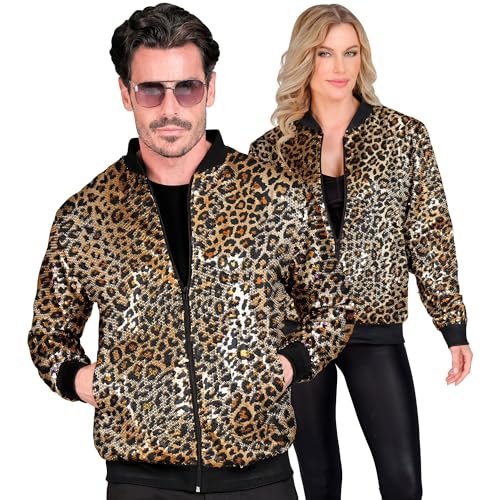 Widmann - Party Fashion Bomberjacke, Leoparden Muster, Pailletten Jacke, Weste, Party Outfit, Disco, Animal Print