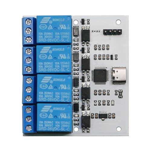 Mkcavne Relaismodul, 4-Kanal-USB zu CH340, Serielles Steuerrelaismodul, Optokopplerschutz, TYPE-C-Schnittstellenmodul DSTUR-T40