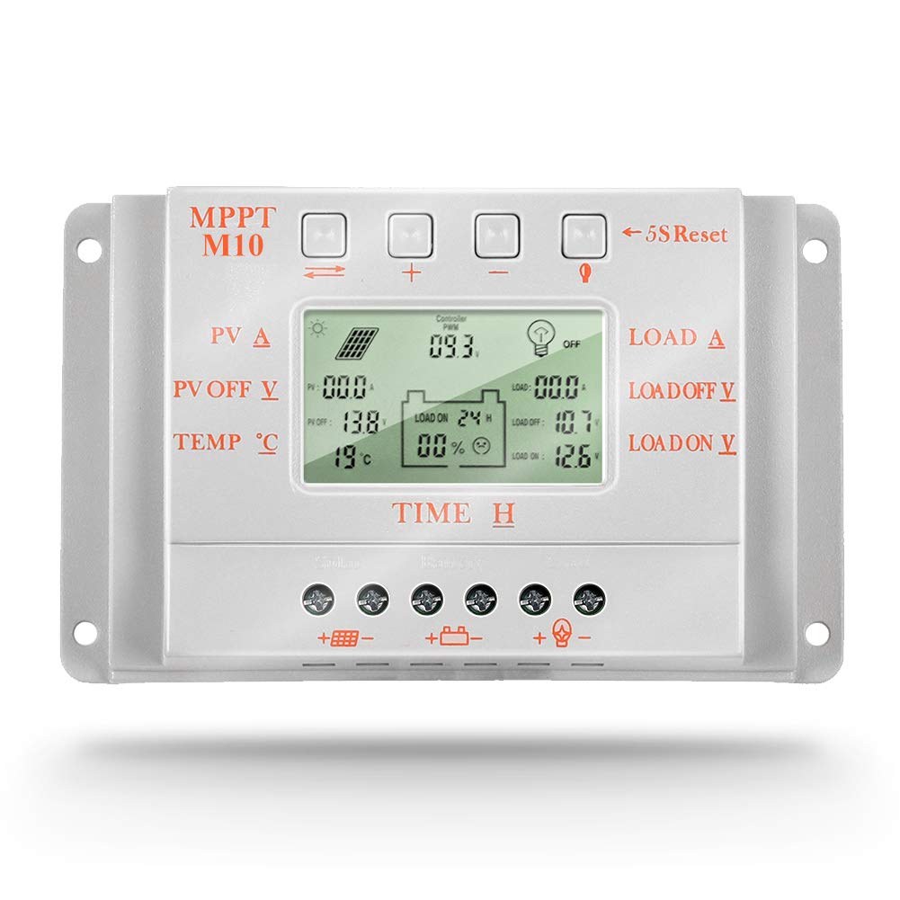 SolaMr 10A Solarladeregler 12V/24V Automatische Erkennung der Spannung Solarpanel-Intelligenzregler mit LCD Display - M10