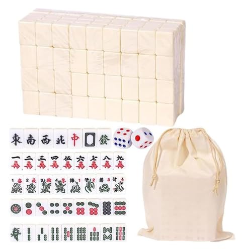 BFVAKBKYT Chinesisch Majong Set, Mini Mahjong, 144 Teile/Satz, Traditionelles Chinesisches Mahjong-Brettspiel, Familienspielzeug, Exquisit Geschnitzte Zahlen und chinesische Schriftzeichen(White)