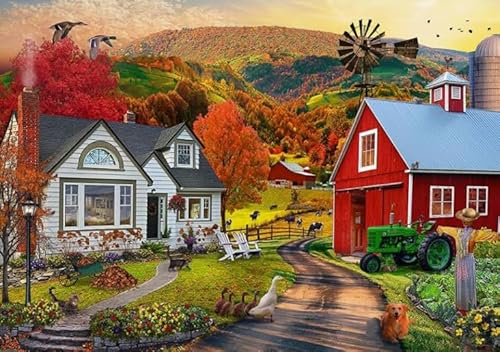 HfmQuisutron Jigsaw Puzzle 1000 Teile Bauernhof Landschaft Malerei Poster Buntes Geschicklichkeitsspiel Für Die Ganze Familie Erwachsene Zw369Qv