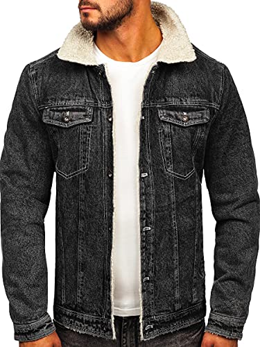 BOLF Herren Jeansjacke Übergangsjacke Trucker Jacke Sherpa Denim Jacke Warm Gefüttert Jeans Denim Vintage Classic Street Style 1160 Schwarz L [4D4]