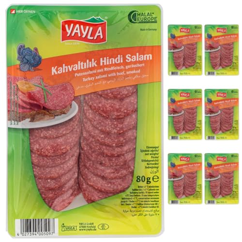 Yayla Putensalami zum Frühstück Delikatessen Truthahnsalami 80 Gramm x 7 Stück