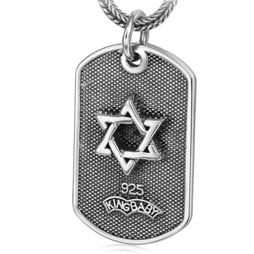 VOYADE S925 Sterling Silber Personalisierter Hexagramm-Anhänger, Herren Vintage Brief Anhänger Halskette,Silber,Pendant + Chain 65cm