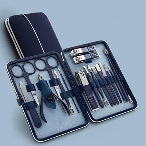 Nagelknipser-Set, Pediküre-Set, 18-teilig, Edelstahl, professionelles Maniküre-Set mit Leder-Reiseetui (Farbe: Blau, Größe: 15,5 x 10,4 cm) (Blau 15,5 x 10,4 cm)