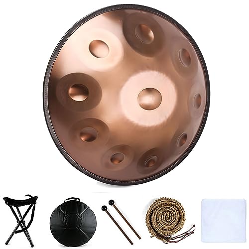 D-Moll Handpan-Trommel in 432 Hz, 9, 10, 12 Noten, 55,9 cm Stahl-Handtrommel mit Tasche, Schlägeln und Ständer, perfekt für Meditation, Yoga und Entspannung