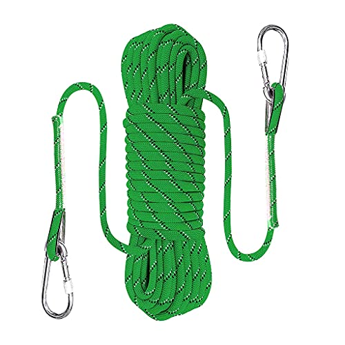 QHY 8MM Nylon Kletterseil Hochfestes Sicherheitsseil Rettungsseil Feuerrettungs-Fallschirm-Seil Mit 2 Karabinern Länge 10m 20m 25m 30m 40m 50m 60m (Color : Green, Size : 30m*8mm)