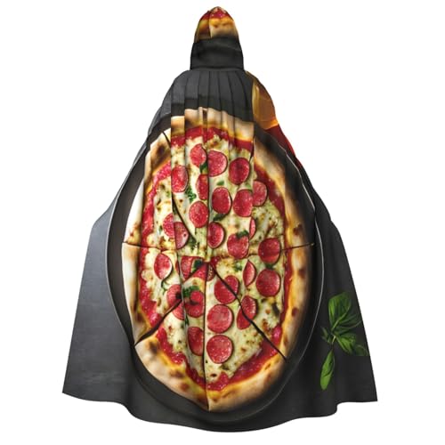 WURTON Großer Pizza-Druck, Unisex, Kapuzenumhang für Halloween, Karneval, Vampir, Cosplay, Umhang mit Kapuze