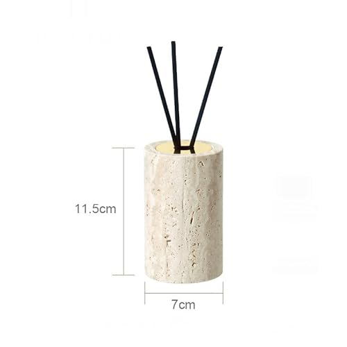 AMEEDA Badezimmer Set Beige Travertin Badezimmer Zubehör Set Natur Marmor Seife Spender Seifenschale Reed Diffusor Vanity Tray Kit Badezimmer Badezimmer Set Akazie(Reed Diffuser C)