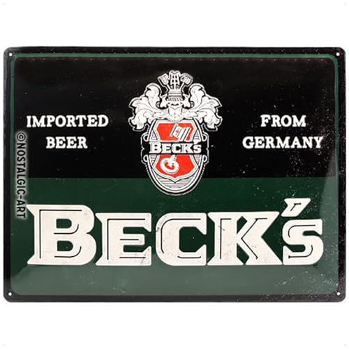 Nostalgic-Art 23272 Retro Blechschild - Beck's - Imported Beer, Vintage Geschenk-Idee für Bier-Fans, zur Dekoration als Bar-Zubehör, 30 x 40 cm