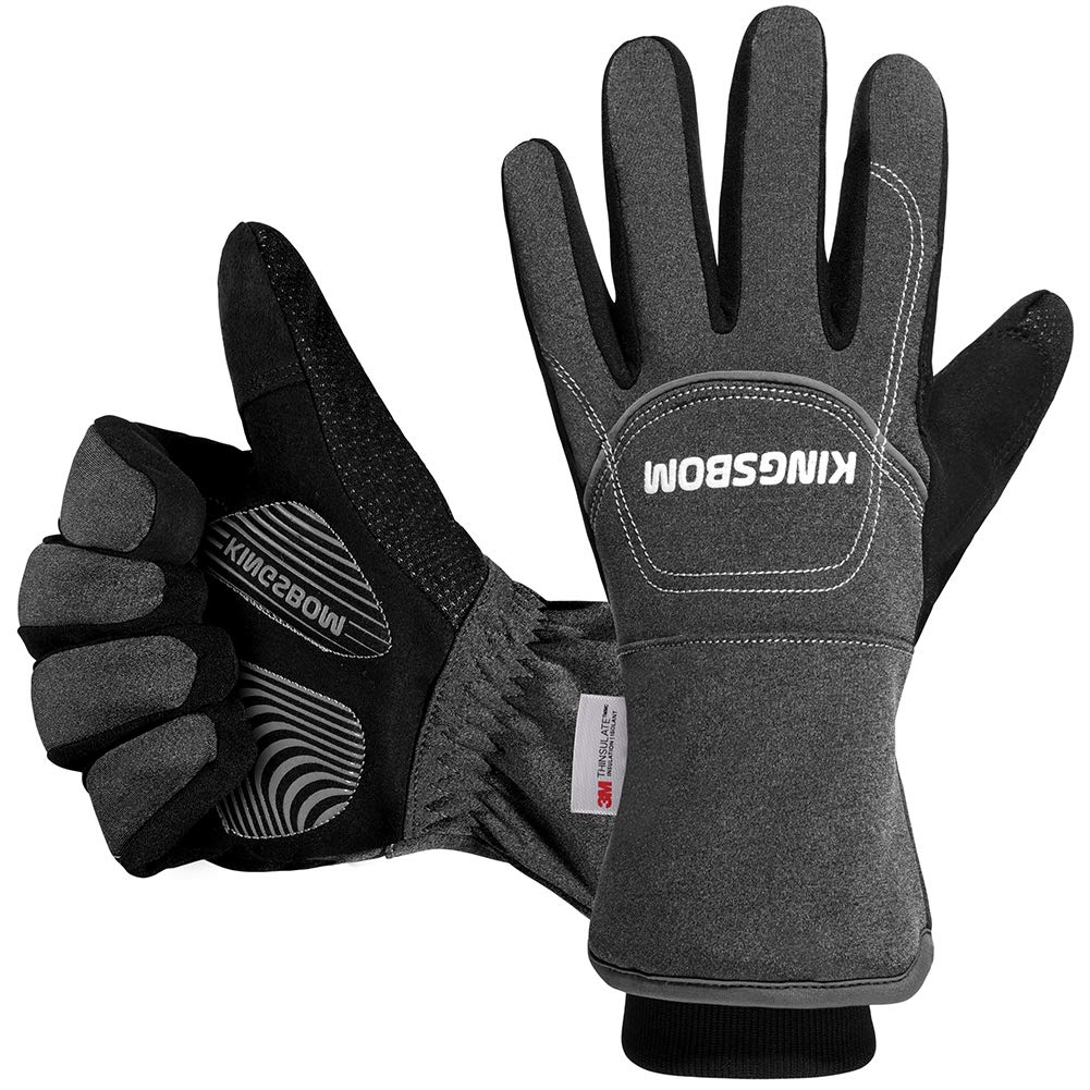 KINGSBOM -40°F Wasserdicht & Winddicht Handschuhe – 3M Thinsulate Winter Touch Screen Warme Handschuhe – zum Radfahren, Reiten, Laufen, für Outdoor-Sport – für Frauen und Männer – Grau(M)