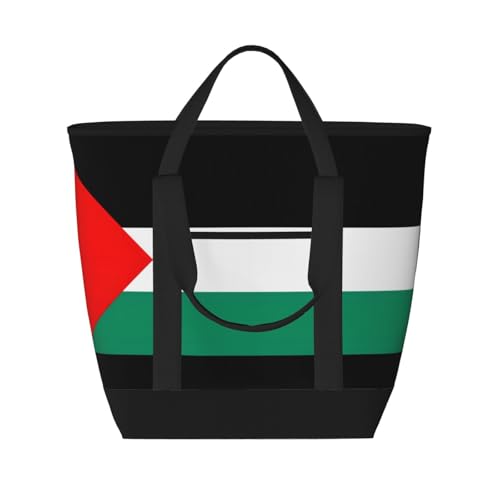 YQxwJL Einkaufstasche mit Palästina-Flagge, großes Fassungsvermögen, isolierte Lunchtasche, wiederverwendbare Einkaufstasche mit Reißverschluss für Damen und Herren