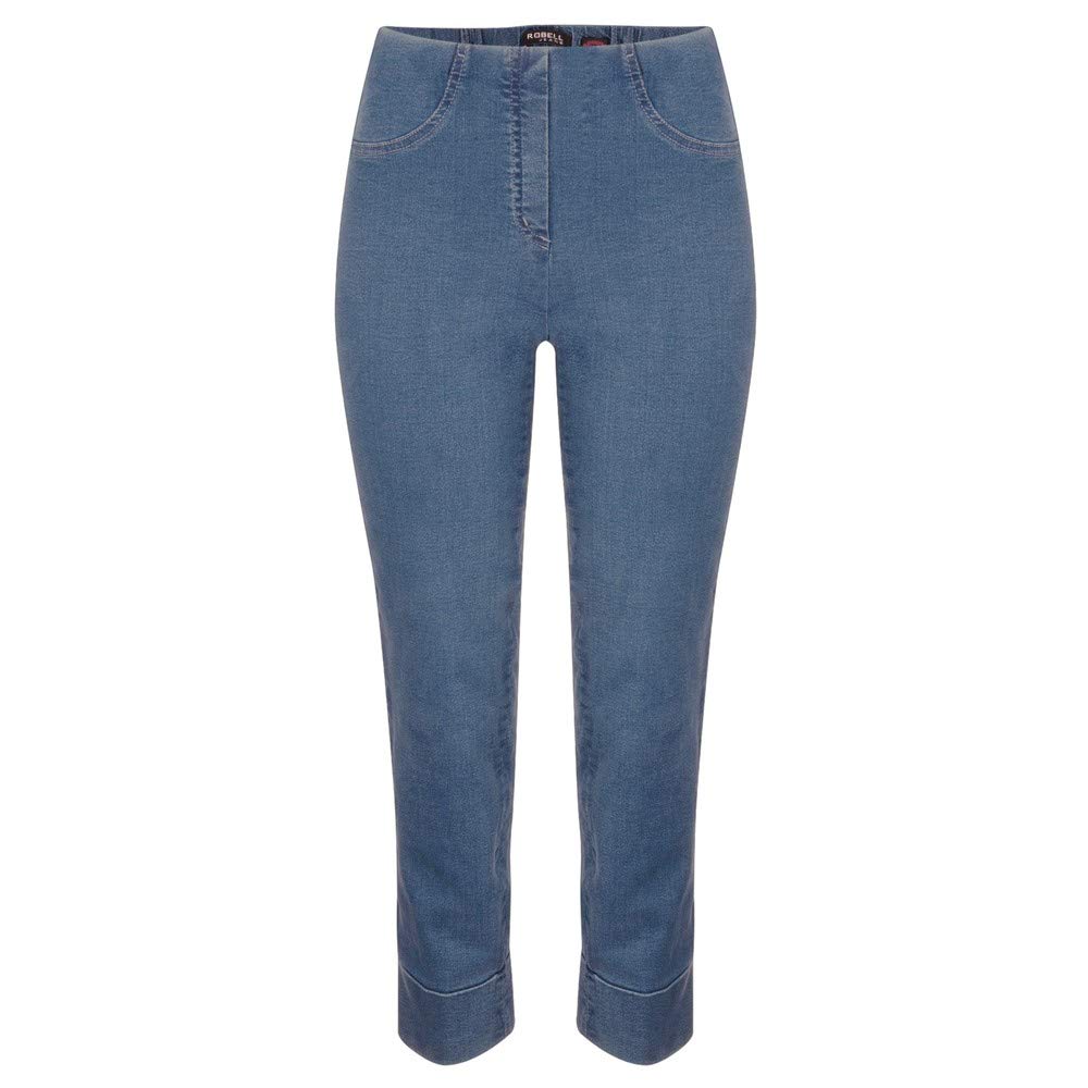 Robell Style BELLA09 – Bequeme, Denim Power Stretch 7/8 Jeans, Gerade geschnittenes Bein mit Aufschlag und Gesässtaschen Farbe Denimblue Größe 48