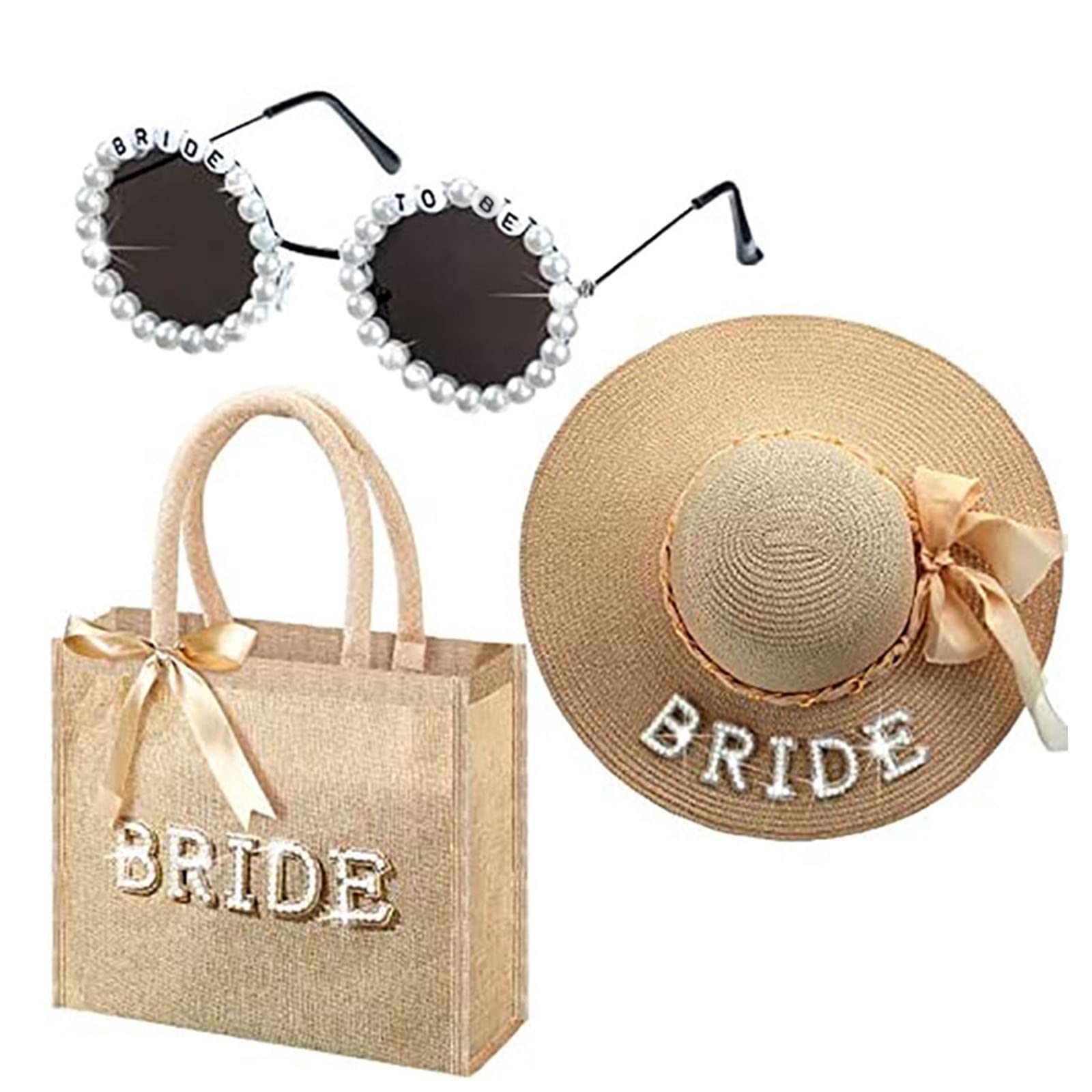 Ranuw Bride To Be Strohhut Tasche Sonnenbrillen Set Zarte Perlen Für Braut Junggesellinnenabschied Junggesellenabschied Dekoration Geschenk Cowgirl Junggesellinnenabschied Dekoration