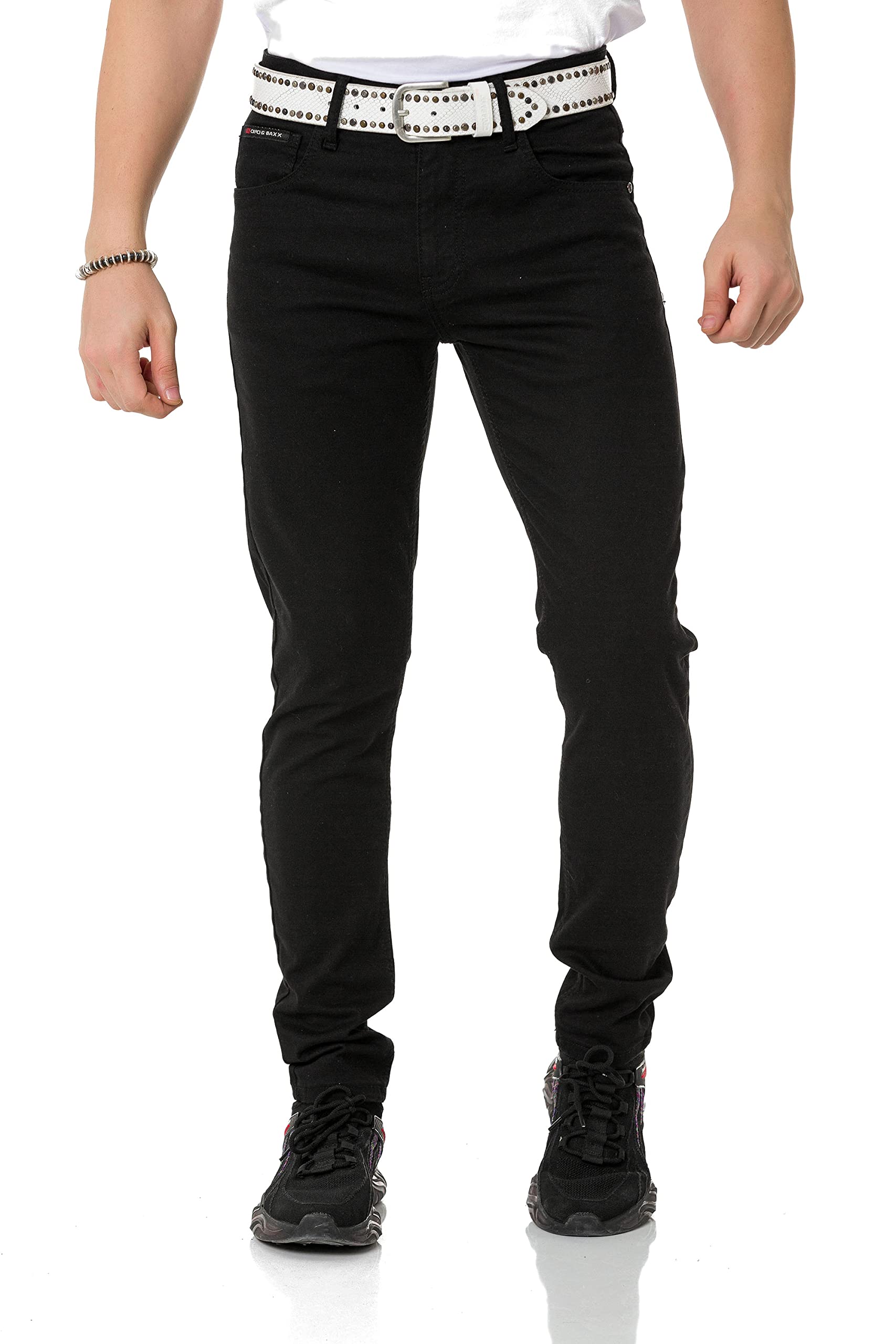 Cipo & Baxx Herren Jeanshose Slim Fit, Stretch Denim Pants im Basic-Look, 98,5% Baumwolle Jean Hose für Männer, Casual-Look Klamotten für Herren, CD820, Black, W30 L32