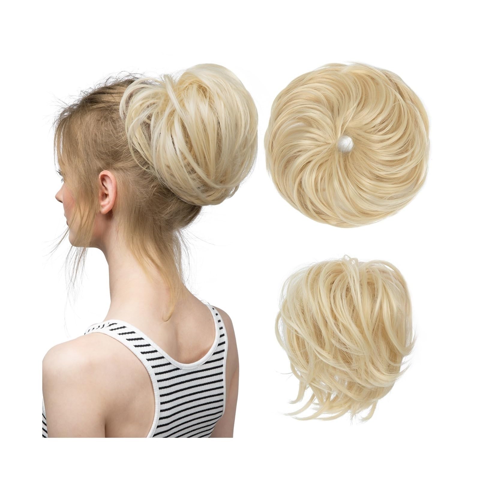 Haarteile Haarknoten Synthetisches elastisches unordentliches Brötchen, Kunsthaar, Chignon, lockiges Haargummi, Hochsteckfrisur, Donut-Haarteile, Bänder, Bündel, Schwanz, blondes Haar for Frauen Brötc