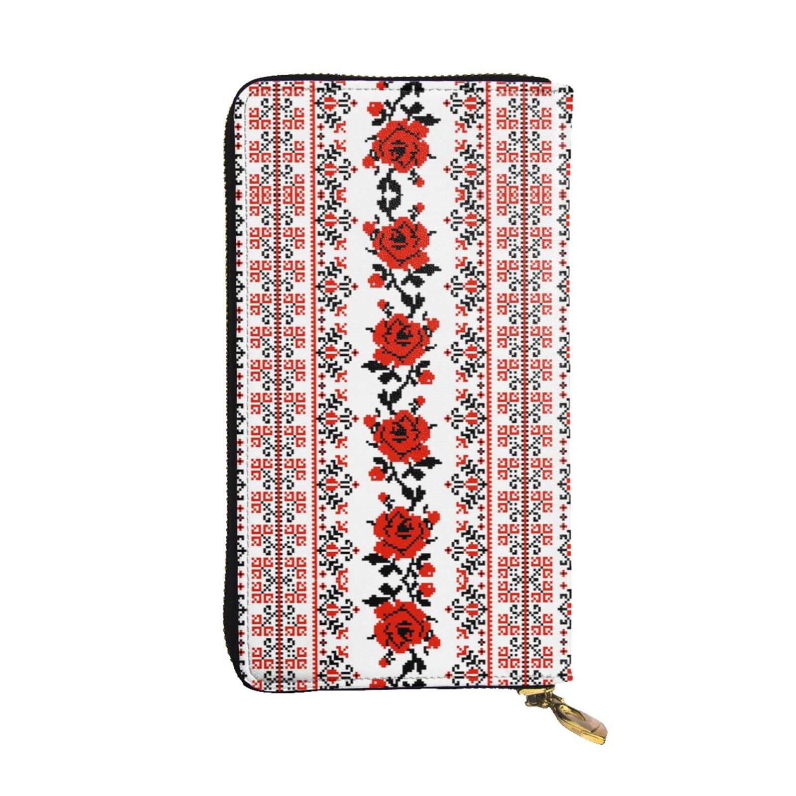 DMORJ Ukrainische Stickerei Stil Rose Leder Lange Clutch Geldbörse: 19 x 10 cm Bequem Leicht Wasserdicht Langlebig Schönes Geschenk, Schwarz, Einheitsgröße, Schwarz , Einheitsgröße