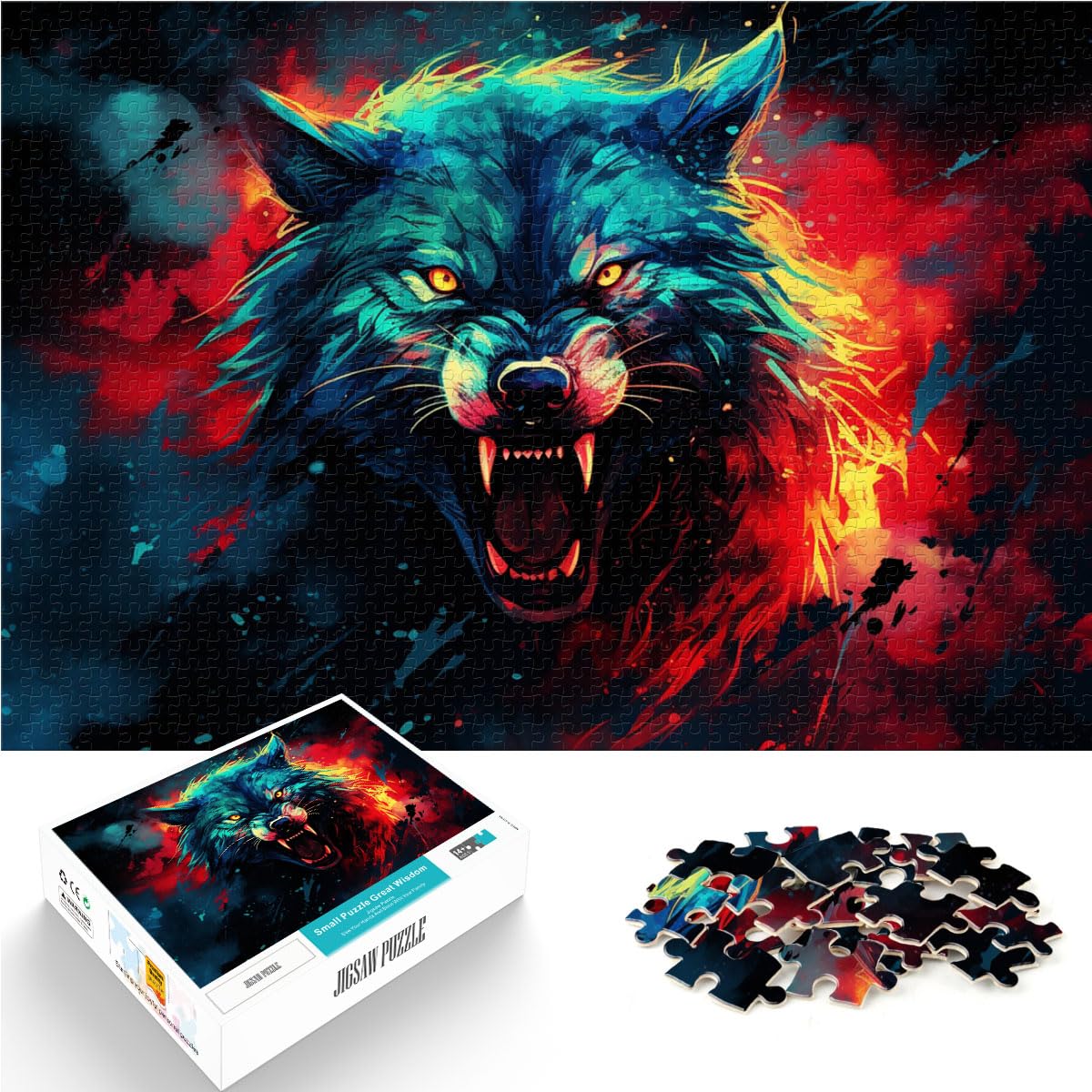 Puzzles Geschenke Spielzeug Wolf mit offenem Maul für Erwachsene Puzzles 1000 Teile Holzpuzzle Schwierige Schwere Puzzles für Frauen Männer 1000 Teile (50x75cm)