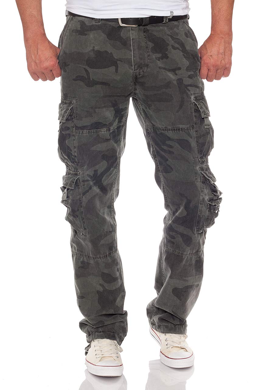 Jet Lag Herren Cargohose FW 011 Outdoor Seitentaschen Männerhose, Farbe:Green Camo, Bundweite:W33, Schrittlänge:L34