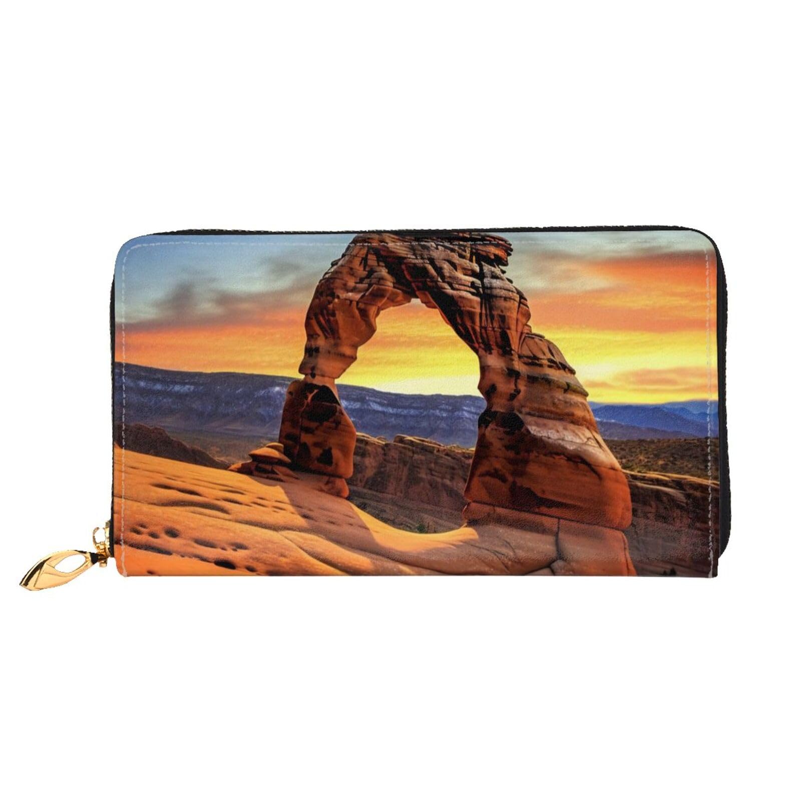 DENMER Coconut Beach Sonnenuntergang Hängematte, Ledergeldbörse, Kunstleder mit metallischem Reißverschluss, geräumiges und stilvolles Accessoire für moderne Frauen, Arches National Park,