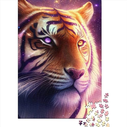 Galactic Tiger Holzpuzzle für Teenager Geschenke Kunstpuzzle für Erwachsene 1000 Teile Ganze Familie Und Die 75x50cm