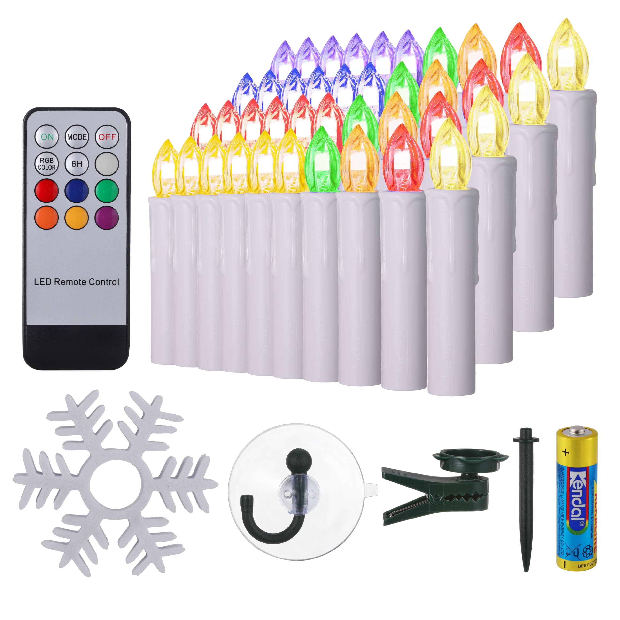 BOWKA 40 Stk. LED Kerzen Warmweiß & RGB 7 Farben Weihnachtskerzen mit Batterien Fernbedienung Timer IP64 Wasserdicht inkl. Halterung Set für Auß-Innen Weihnachtsbaum Party Deko Weiß 40x