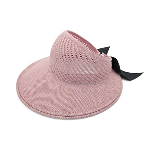 SHUIZONG Sonnenhut Damen Sommer Bogensonne Sonnenhüte Leerer Top -Hut Frauen Uv -Schutzkappen Geschnitten Strandhut Frauen Sonnenmütze Rippen Strick Raffia Hut Sonnenhut-Pink,United States