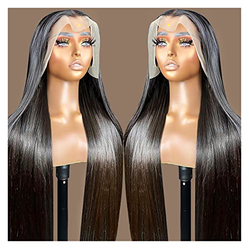 Perücken Knochen Gerade Echthaar Perücken 360 Transparente Spitze Frontal Perücke for Frauen Lace Front Echthaar Perücken Vorgezupfte Perücke Damenperücke(Color:13x4 Lace Wig,Size:36inches)