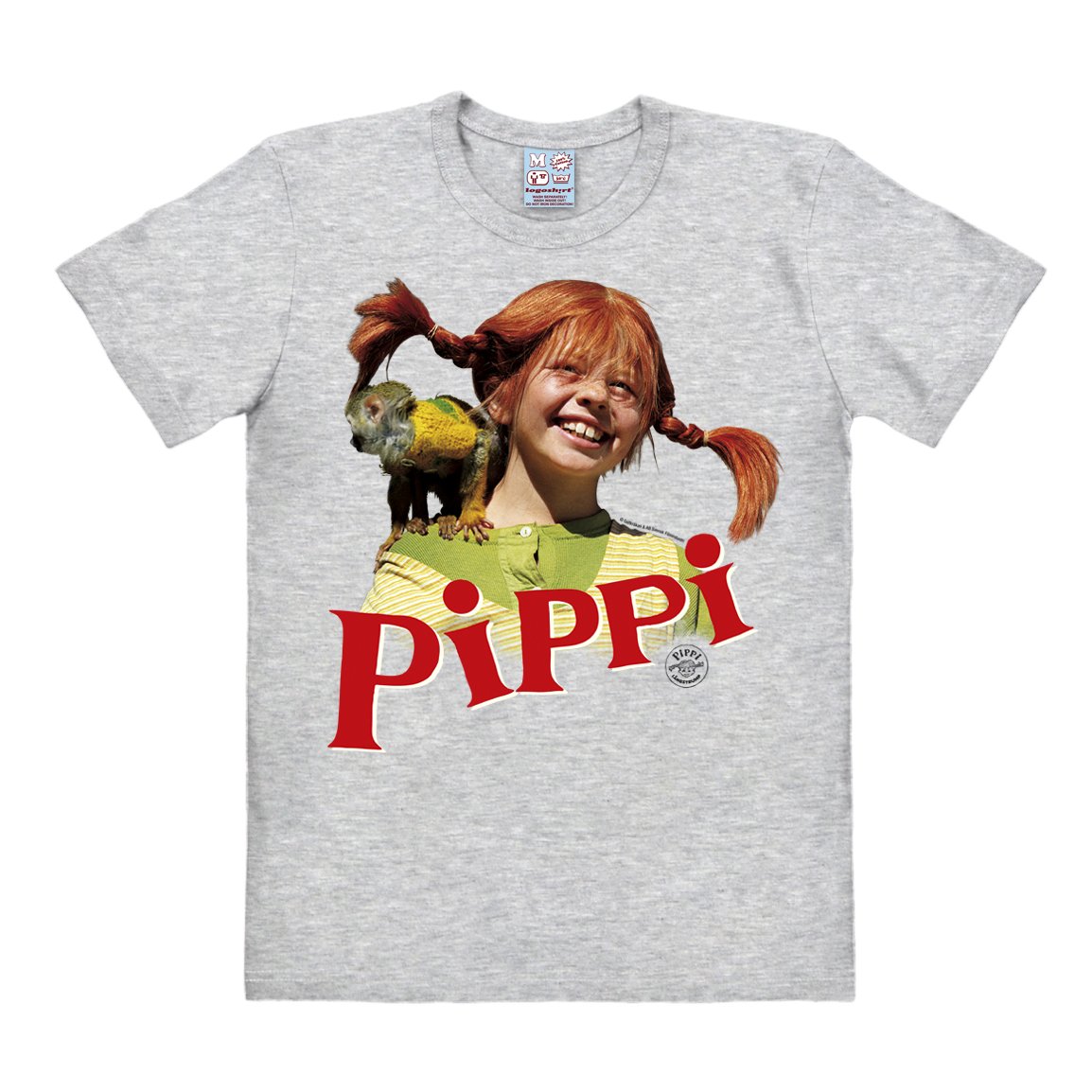 Logoshirt® Pippi Langstrumpf & Herr Nilsson I T-Shirt Print I Damen & Herren I kurzärmlig I grau-meliert I Lizenziertes Originaldesign I Größe L