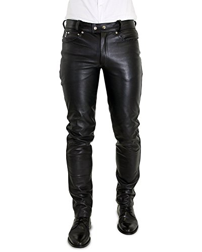 Bockle® Big Cheeker Schwarze Herren Lederhose Lederjeans Rindleder, Size: W28/L30