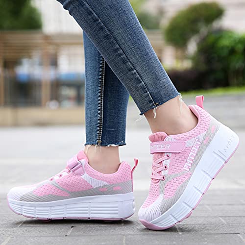 Schuhe Mit Rollen Einziehbare Technische Skateboard Sportschuhe Outdoor Gymnastik Fitness Sneaker Rollschuhe Roller Skates Für Jungen Mädchen,Pink-EU36/23cm