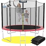 Kinetic Sports Outdoor Gartentrampolin Ø 244, TPLS08, inklusive Sprungtuch aus USA PP-Mesh +Sicherheitsnetz +Rand- u. Regen-Abdeckung +Leiter, bis 150kg, Intertek GS-geprüft, UV-beständig, PINK