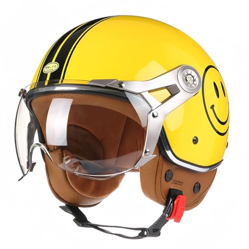 Offener Helm, Motorrad-Halbhelm, DOT/ECE-geprüfter Motorrad-Sturzhelm mit Sonnenblende, Retro-Vintage-Stil, Motorrad-Jethelm für Kinder, Jugendliche, Männer, Frauen C,M57-58CM