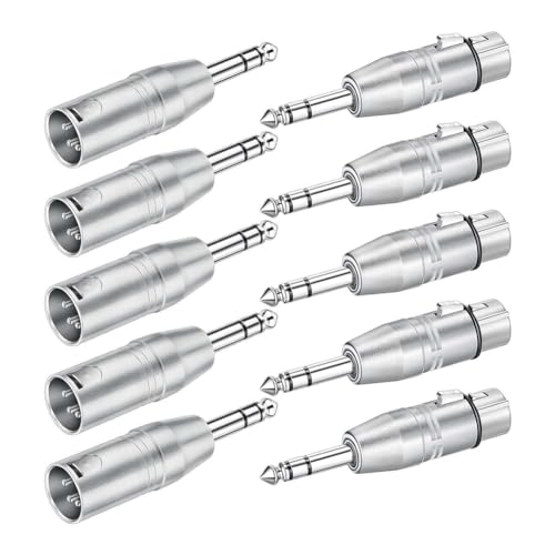 Qhpnunhq 10er-Pack XLR-Adapter, 5 Stück Stecker auf XLR-Stecker-Adapter und 5 Stück Stecker auf XLR-Buchse-Adapter, 1/4 TRS auf XLR-Anschluss